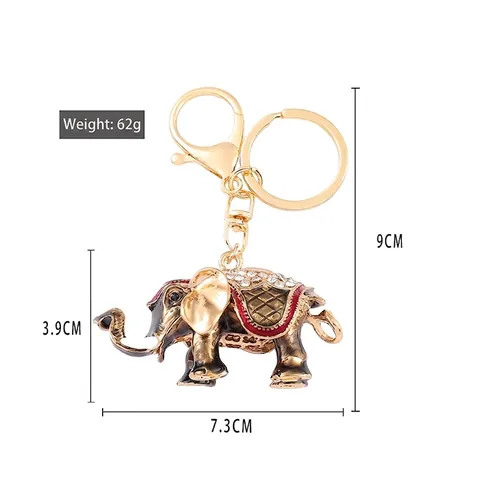 Porte-Clés Éléphant Élégant Strass Émail Alliage de Zinc Pendentif Animal pour Femme Luxe Plaqué Or Anneau de Clé