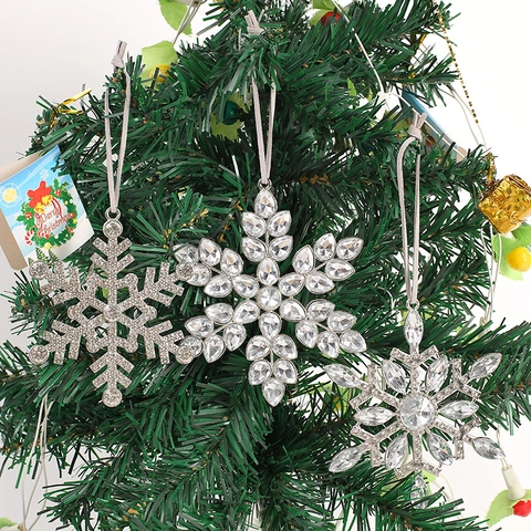 Silver Christmas Snowflake Hanging Ornament Rhinestone Zinc Alloy Pendant For Christmas Tree Window Home Festive Decor