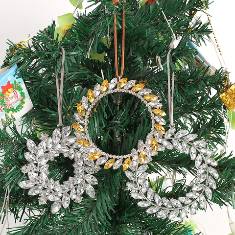Lujoso Adorno Navideño de Copo de Nieve de Strass Estilo Europeo Corona de Cristal de Aleación Decoración de Árbol de Navidad Colgante Festivo