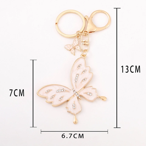 Rhinestone Butterfly Metal Keychain Cute Enamel Insect Key Ring For Women Car Bag Pendant Jewelry Gift