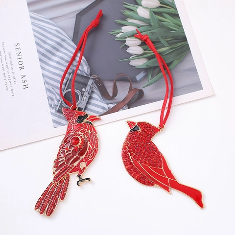 Roter Kardinalvogel Weihnachtsanhänger Strass Metalllegierung Vogelanhänger Für Weihnachtsbaum Rucksack Dekoration Geschenk