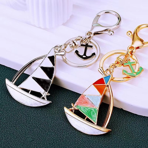 Nautical Sailboat Anchor Keychain Colorful Enamel Drip Oil Alloy Key Ring For Women Bag Charm Pendant Accessory Gift Idea