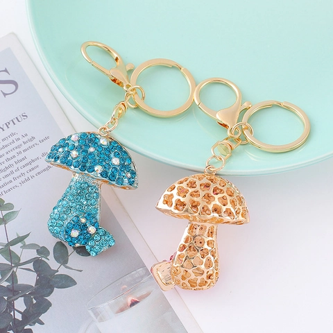 Strass Paddenstoel Sleutelhanger Mode Schattige Zinklegering Kristal Tas Bedeltje Metalen Sleutelring Sieraden Voor Vrouwen Meisjes Cadeau