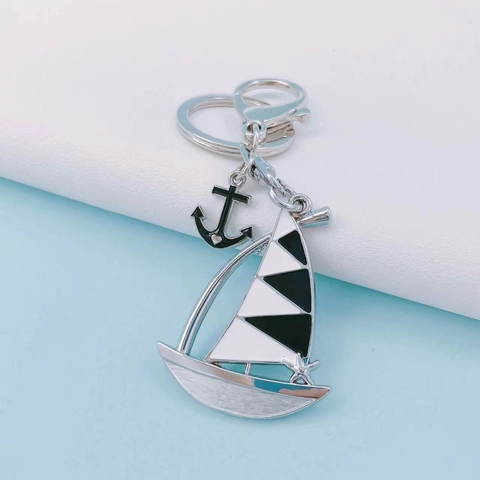 Nautical Sailboat Anchor Keychain Colorful Enamel Drip Oil Alloy Key Ring For Women Bag Charm Pendant Accessory Gift Idea