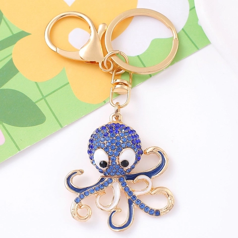Strass Octopus Sleutelhanger Zinklegering Verguld Emaille Zeedier Tasbedel Voor Vrouwen Auto Sleutelring Accessoire Cadeau
