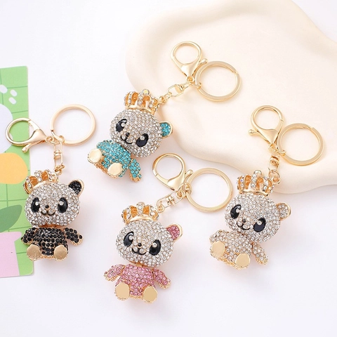 Strass Kroon Panda Beer Sleutelhanger Legering Kristal Dier Tashanger Mode Sieraden Cadeau Voor Vrouwen Meisjes