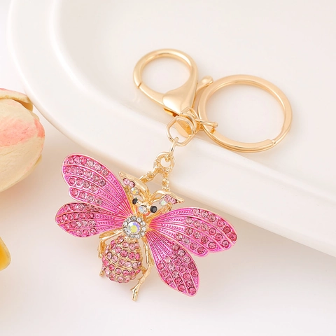 Llavero de Abeja con Diamantes de Imitación Hecho a Mano Bañado en Oro Aleación de Zinc Colgante Insecto para Llaves de Coche Accesorios de Bolso Mujer