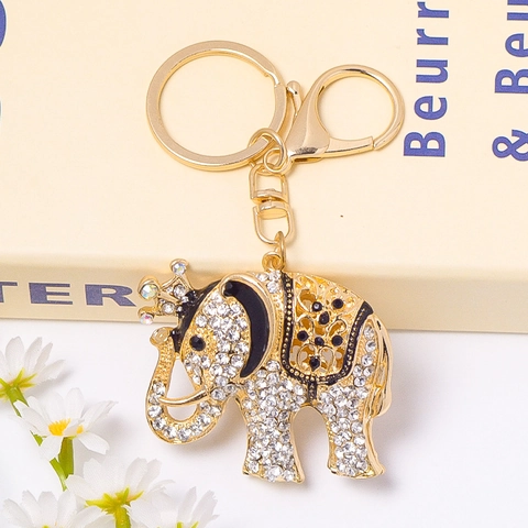 Lussuoso Portachiavi a Forma di Elefante con Corona Lega di Zinco Strass Smalto Animale Portachiavi Corda in Pelle Intrecciata Ciondolo per Borsa Regalo Souvenir Accessorio