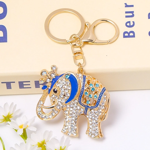 Lussuoso Portachiavi a Forma di Elefante con Corona Lega di Zinco Strass Smalto Animale Portachiavi Corda in Pelle Intrecciata Ciondolo per Borsa Regalo Souvenir Accessorio