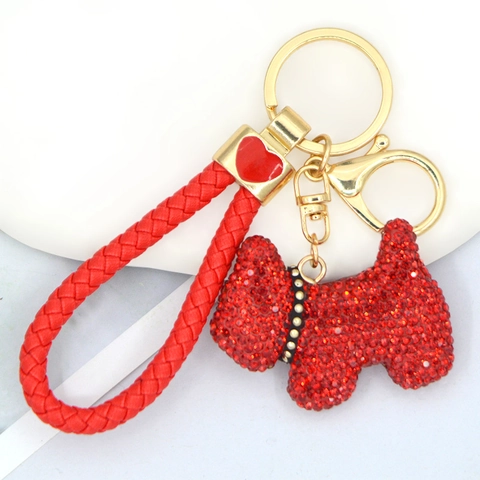 Portachiavi Cane con Strass Luccicanti con Cordino in Pelle PU Intrecciata Ciondolo a Cuore Pendaglio Borsa Gioiello Donna Regalo