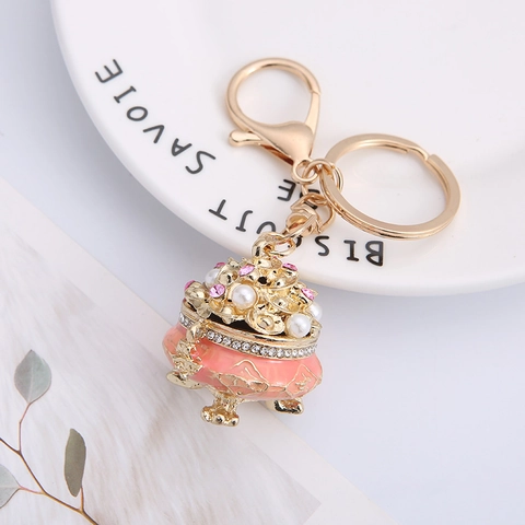 Portachiavi in Stile Cinese Smaltato con Strass Cornucopia Bruciatore di Incenso Ciondolo in Lega di Zinco Fascino per Borsa Gioielli Vintage di Lusso