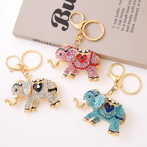Metalen Olifant Sleutelhanger Strass Emaille Schattig Dier Sleutelring Tas Hanger Mode Sieraden Accessoires