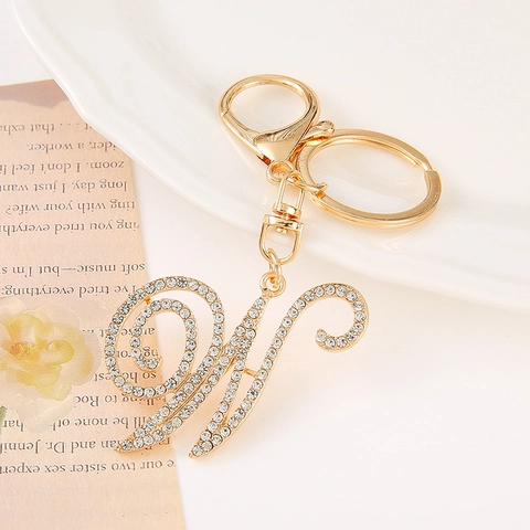 Llavero de Letra de Alfabeto de Aleación Chapado en Oro de Lujo Con Diamantes de Imitación Iniciales Elegantes de Escritura Llavero Colgante de Bolsa Regalo