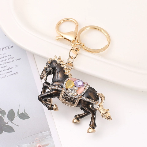 Portachiavi di Lusso a Forma di Cavallo in Smalto e Strass Lega di Zinco Ciondolo per Borsa Auto Donna Uomo Regalo Gioielli di Moda