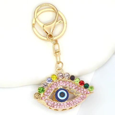 Porte-Clés Luxe Métal Mauvais Œil Strass Anneau De Clé Voiture Mode Sac Pendentif Bijou Cadeau Femme