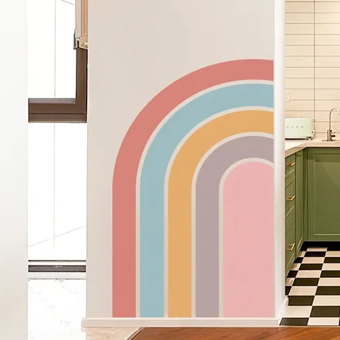 Adesivo da Parete Arcobaleno Boho PVC Autoadesivo Colori Morandi Decalcomania ad Arco per Soggiorno Camera da Letto Bambini