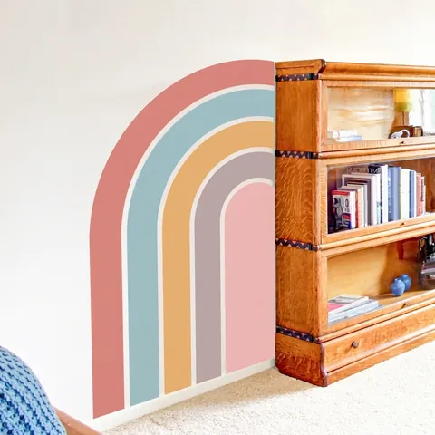 Adesivo da Parete Arcobaleno Boho PVC Autoadesivo Colori Morandi Decalcomania ad Arco per Soggiorno Camera da Letto Bambini
