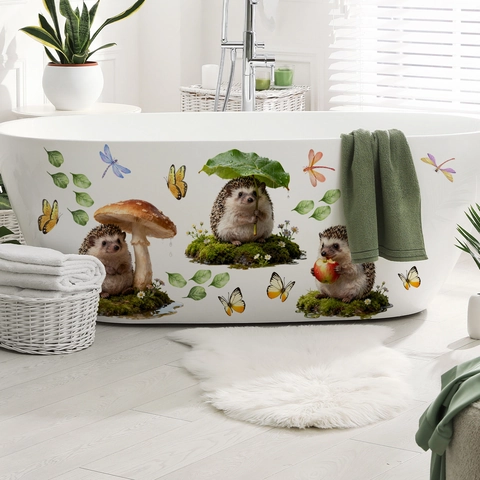 Cute Hedgehog Butterfly PVC Window Sticker Double Sided Visible Cartoon Wall Decal For Kids Room Living Room Decor