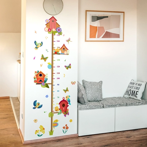 Cartoon Birds Birdhouse Growth Chart Wall Sticker For Kids Room Removable PVC Height Measurement Ruler Decal Playroom Home Decor