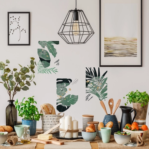 Green Plants Potted Wall Stickers PVC Self Adhesive Tropical Leaves Floral Wall Decals For Home Decor Living Room