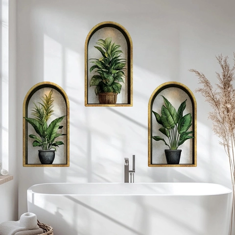 Green Plants Potted Wall Stickers PVC Self Adhesive Tropical Leaves Floral Wall Decals For Home Decor Living Room
