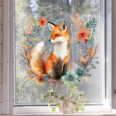 Creative Cartoon Animal Window Sticker Watercolor PVC Static Decal Fox Raccoon Otter Cat Decal For Glass Window Home Decor