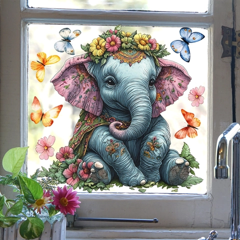 Cartoon Animal Window Stickers Watercolor PVC Wall Decals For Kids Room Nursery Bedroom Decoration Self-Adhesive Cute Sticker