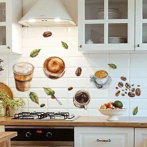 Keuken Decoratie PVC Muurstickers Waterdicht Koffie Groenten Handgeschilderde Stijl Zelfklevende Home Decor Muurschilderingen