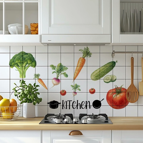Keuken Decoratie PVC Muurstickers Waterdicht Koffie Groenten Handgeschilderde Stijl Zelfklevende Home Decor Muurschilderingen