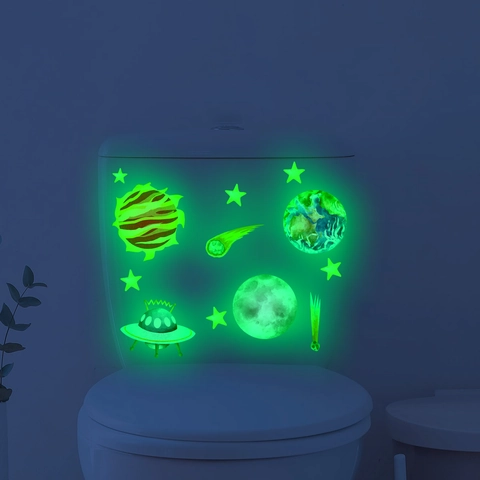 Adesivi da Parete in PVC Fluorescenti a Cartoni Animati Decalcomania per Coperchio WC Luminosa Bagno Decorazione Casa