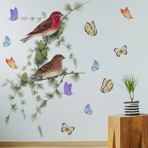 Selbstklebende Wandaufkleber Pflanzen Vögel Schmetterlinge Rosa Fahrrad Sonnenblumen Aquarell Deko Für Wohnzimmer Schlafzimmer