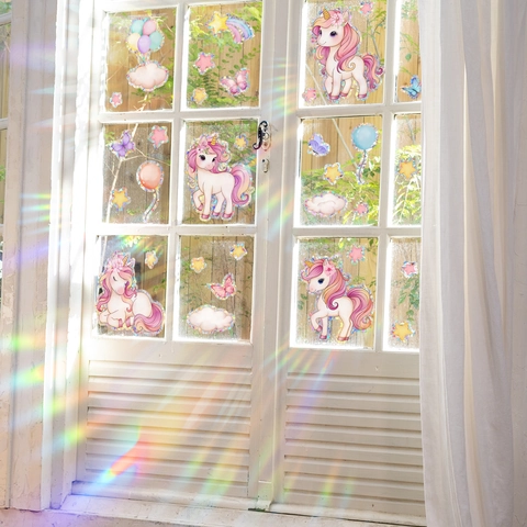 Αυτοκόλλητα Παραθύρου Ουράνιο Τόξο Suncatcher Μονόκερος Πεταλούδα Στατική Πρισματική Μεμβράνη Ολογραφικός Δημιουργός Ουράνιου Τόξου για Γυαλί