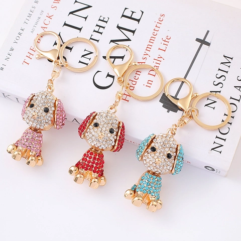 Lindo Llavero De Cachorro Con Orejas CaÃdas Aleación De Zinc Estras Metálico Animal Llavero Bolsa Colgante Moda Joyería Regalo