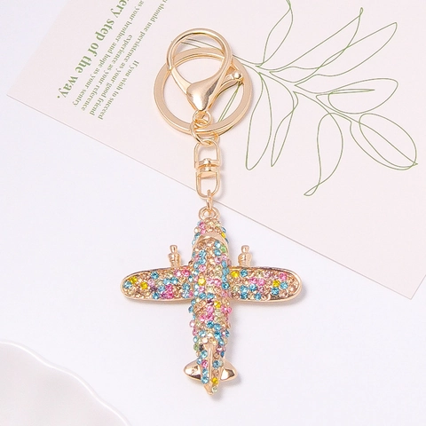Luxury Rhinestone Airplane Keychain Zinc Alloy Aircraft Key Ring For Women Bag Charm Birthday Gift Children's Day Accessories