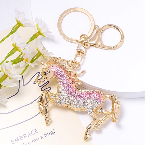 Portachiavi a Forma di Cavallo con Strass Pendente Pony Animale in Metallo Placcato Oro Anello Portachiavi Luccicante per Donna Accessorio Borsa Regalo