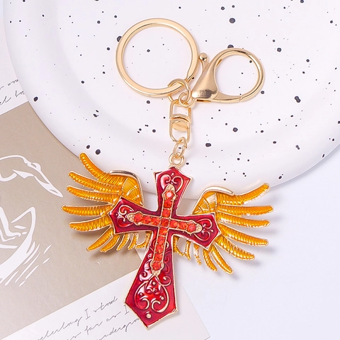 Porte-Clés Croix en Métal et Strass Luxueux Pendentif de Sac en Alliage Cristal Charme Anneau de Clés Bijou de Mode Cadeau pour Femme