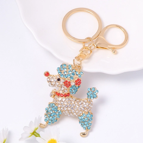 Portachiavi Barboncino di Lusso con Strass in Lega di Zinco Luccicante Placcato Oro 18K Ciondolo per Borsa Regalo per Donna Gioielli Cucciolo