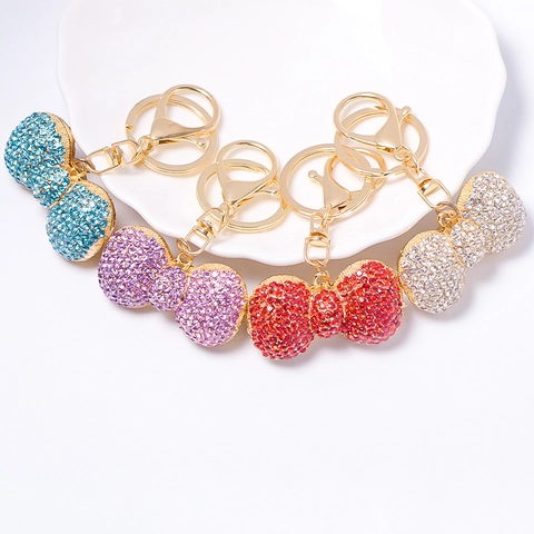 Portachiavi con Fiocco in Lega e Strass Pendente per Borsa in Cristallo Scintillante Accessorio per Chiavi Auto Donna