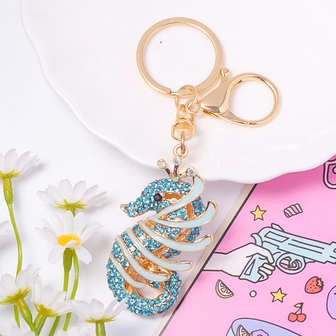 Portachiavi a Forma di Cavalluccio Marino in Lega di Zinco con Strass Ciondolo per Borsa Animale Smaltato per Donna