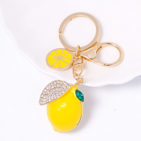 Portachiavi Limone con Strass Ciondolo Borsa Frutta Gialla Smalto Lega di Zinco Oro Metallo Anello Chiave Regalo