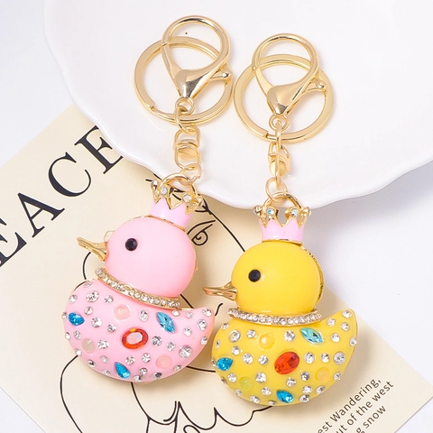Crown Duck Keychain Cute Rhinestone Zinc Alloy Bag Pendant Key Ring Fashion Jewelry Accessories Gift For Women