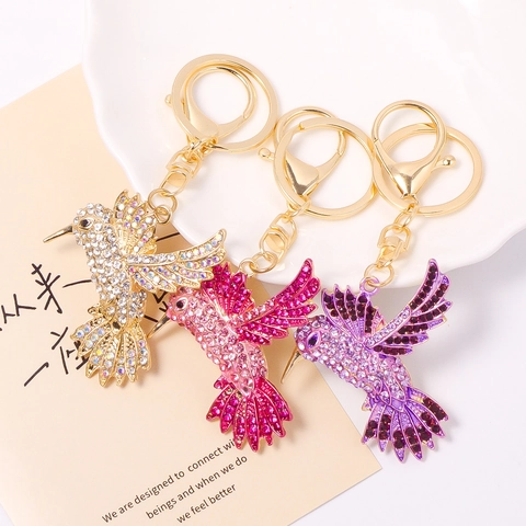 Portachiavi con Colibrì in Strass Placcato Oro Lega Uccello Animale Ciondolo Borsa Fascino Regalo Decorativo per Donne Ragazze