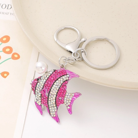 Portachiavi a Forma di Pesce Tropicale con Strass in Lega di Zinco Pendente per Borsa con Perla Artificial Sintetica Regalo per Donna