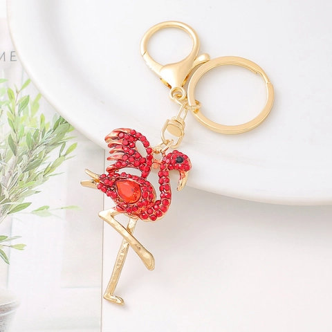 Porte-clés Flamant Rose en Strass de Cristal Alliage Métal Animal Bijou de Sac Cadeau d'Anniversaire pour Femmes Filles