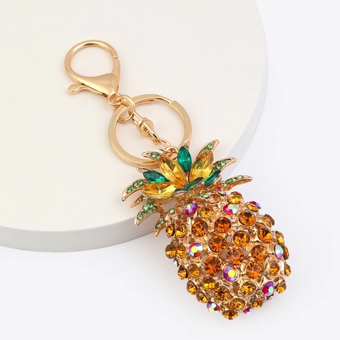 Lussuoso Portachiavi Ananas con Strass Creativa in Lega di Zinco Ciondolo Borsa Frutta Portachiavi Oro per Accessori Donna