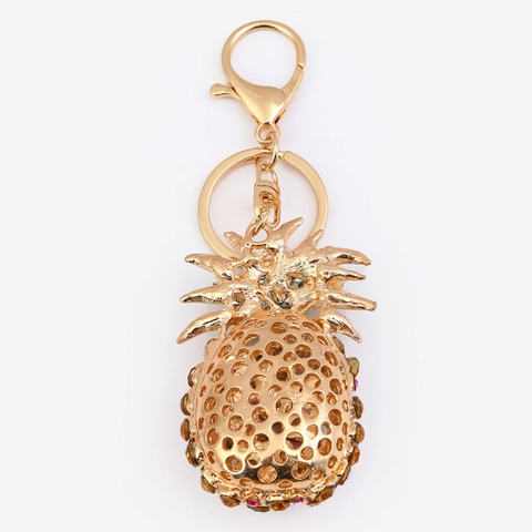 Lussuoso Portachiavi Ananas con Strass Creativa in Lega di Zinco Ciondolo Borsa Frutta Portachiavi Oro per Accessori Donna