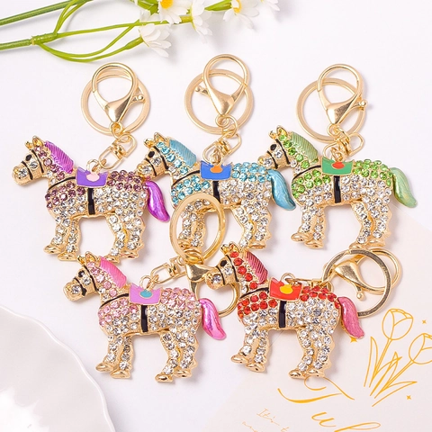 Rhinestone Horse Keychain Enamel Zinc Alloy Animal Keyring For Women Bag Charm Handbag Decoration Birthday Jewelry Gift