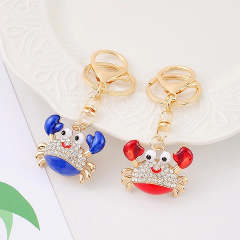 Rhinestone Metal Crab Keychain Marine Animal Pendant Gold Plated Alloy Keyring Women Men Bag Charm Creative Gift Accessory