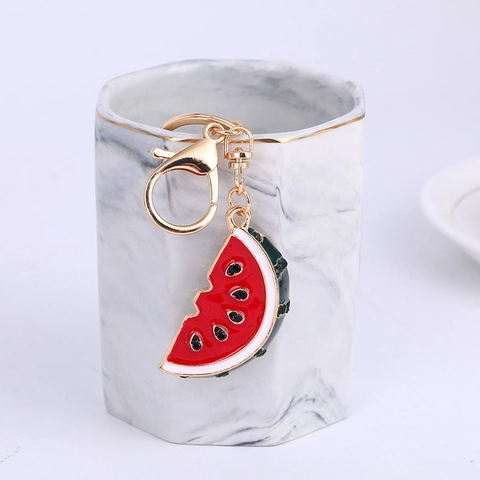 Portachiavi Creativo a Fetta di Anguria in Lega di Zinco Smalto Strass Pendente Frutta Portachiavi per Donna Borsa Fascino Regalo
