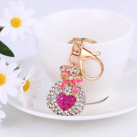 Strass Herz Geldbeutel Schlüsselanhänger Metall Glückliche Glückstasche Schlüsselring Tasche Charme Für Damen Geschenk Zubehör